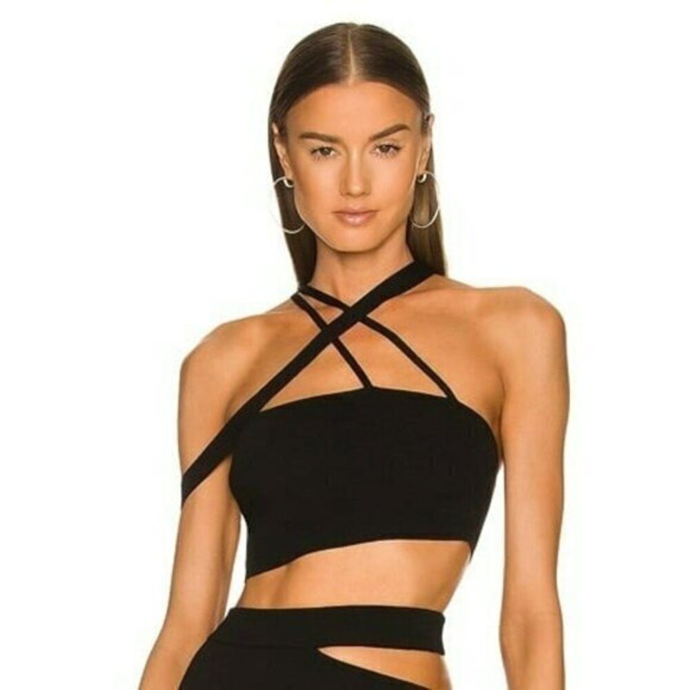 Michael Costello Ismane Knit Crop Top - Black